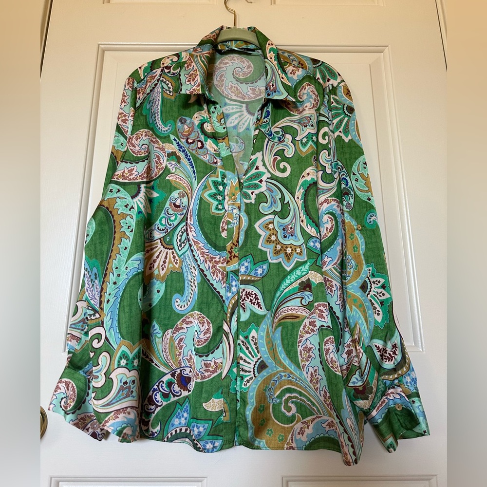 Zara green print blouse